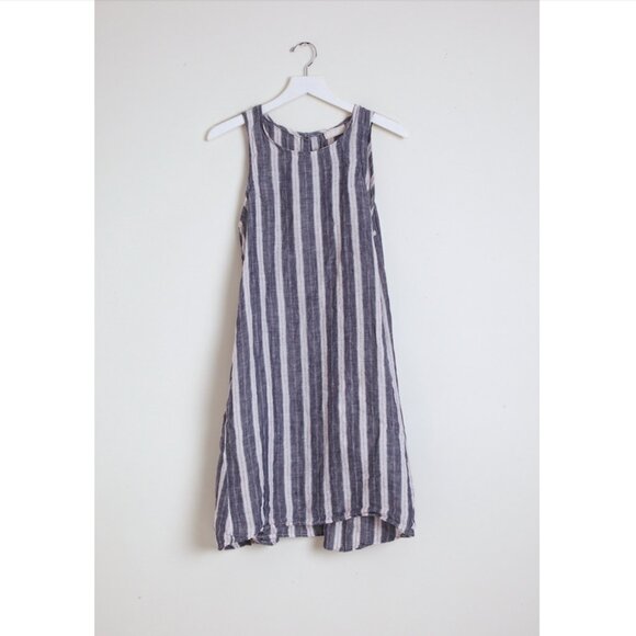 CP Shades - Jacqui Linen Trapeze Dress, Blue Stripe, Signature Dress - Med - Picture 2 of 13